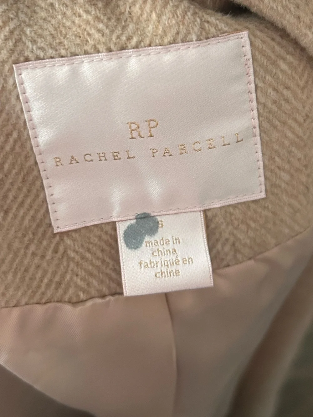 Rachel Parcell Herringbone Long Wool Blend Wrap Coat in Tan Sz S - Picture 10 of 11